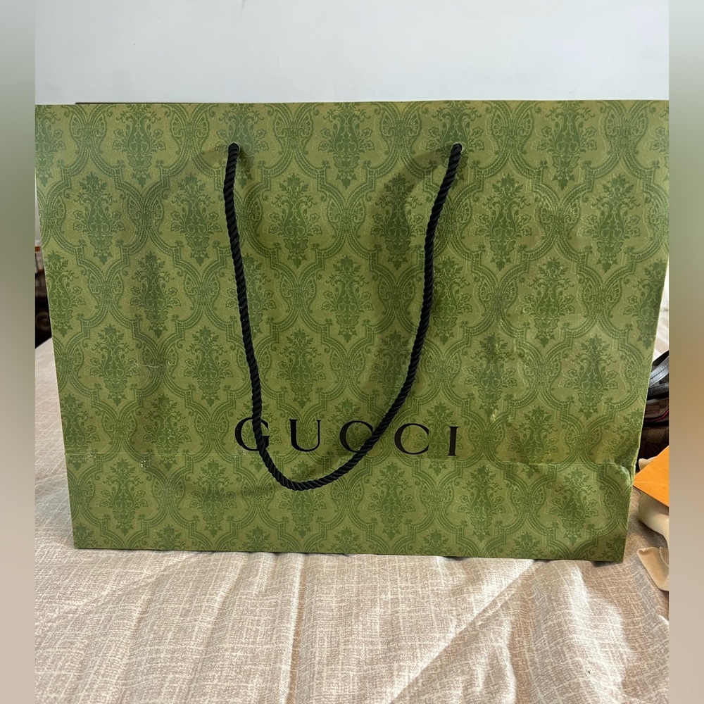 Gucci Olive Green Patterned Bag with Black Handles